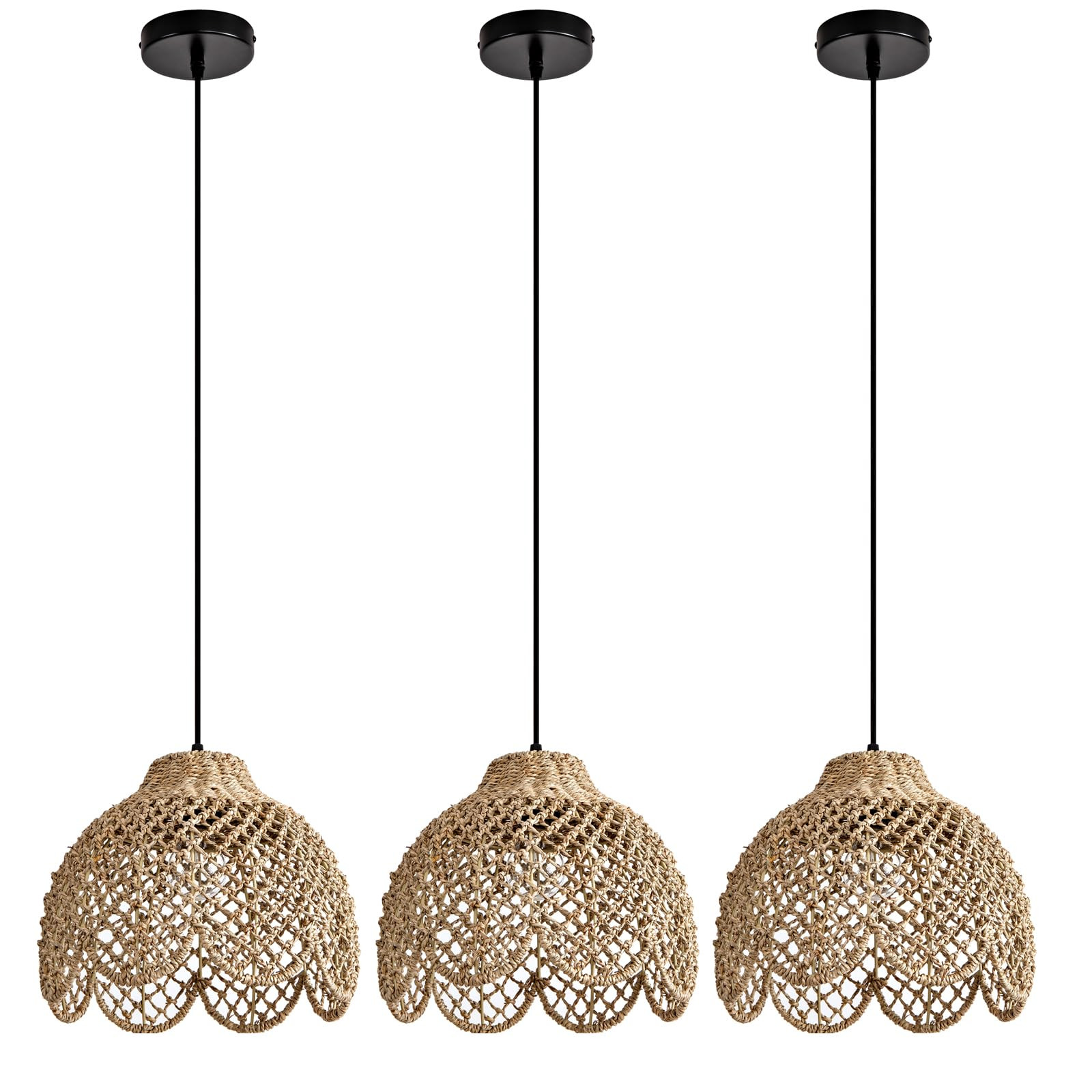 3-Pack Rattan Pendant Lights, 11.8" Bohemian Woven Chandeliers for Kitchen Island - Stunning Ligh... | Amazon (US)
