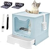 Cat Litter Box with Lid, Top Entry Cat Litter Box Pan, Enclosed Cat Potty, Anti-Splashing Cat Toilet, Foldable Litter Box Large Covered Cat Supplies with Scoop Brush and Garbage Bag | Amazon (US)