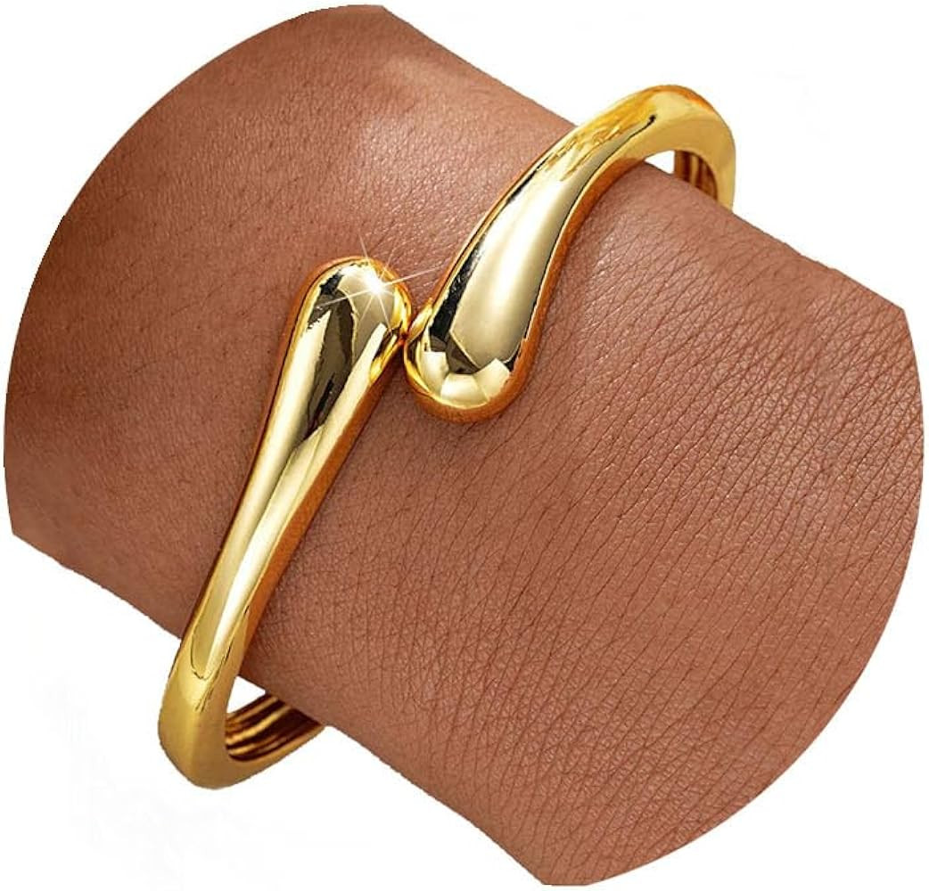 Gold Bangle Bracelets for Women Teens Trendy Chunky Adjustable Twist Cuff Bracelet Jewelry Gifts | Amazon (US)