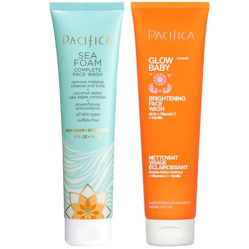 Pacifica Face Wash Duo – Glow Baby Vitamin C Brightening Cleanser + Sea Foam Gentle Cleanser, Daily Exfoliating Face Wash Set for All Skin Types, Sulfate-Free, Vegan | Amazon (US)