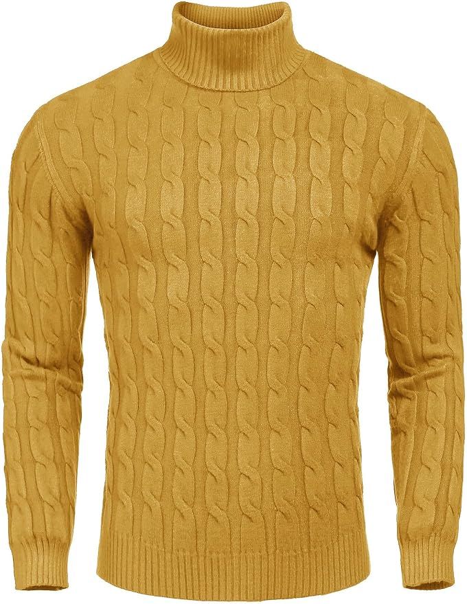 COOFANDY Men's Slim Fit Turtleneck Sweater Casual Twisted Knitted Pullover Sweaters | Amazon (US)
