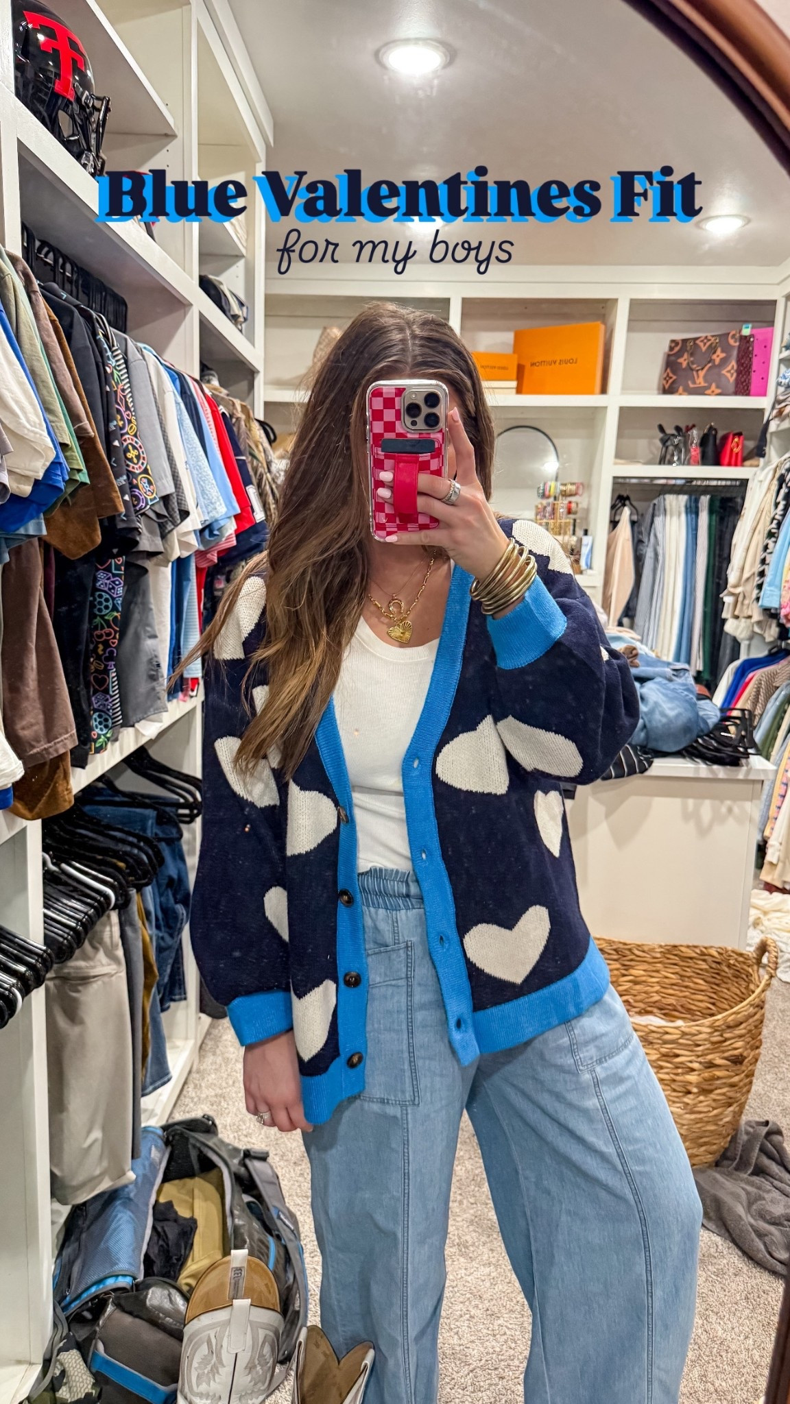 Proof Valentine’s outfits don’t have to be pink 💙 Easy heart cardigan outfit styled with everyday basics.

#LTKootd #LTKmomlife #LTKSaleAlert