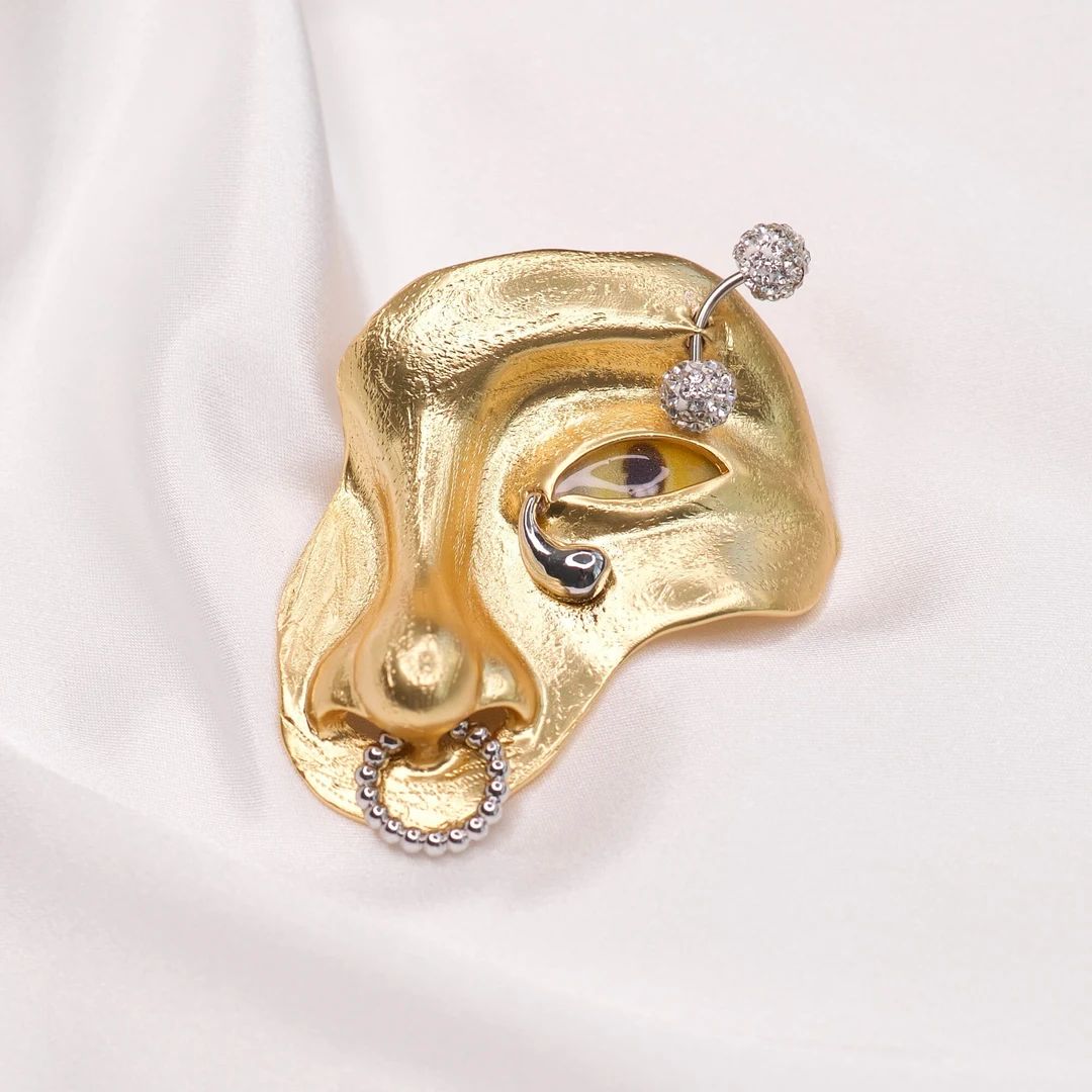 Vintage Shiny Gold Face Mask Brooch Anatomy Face Brooch Pin Evil Eye Brooch Evil Eye Gold Pin Cos... | Etsy (US)