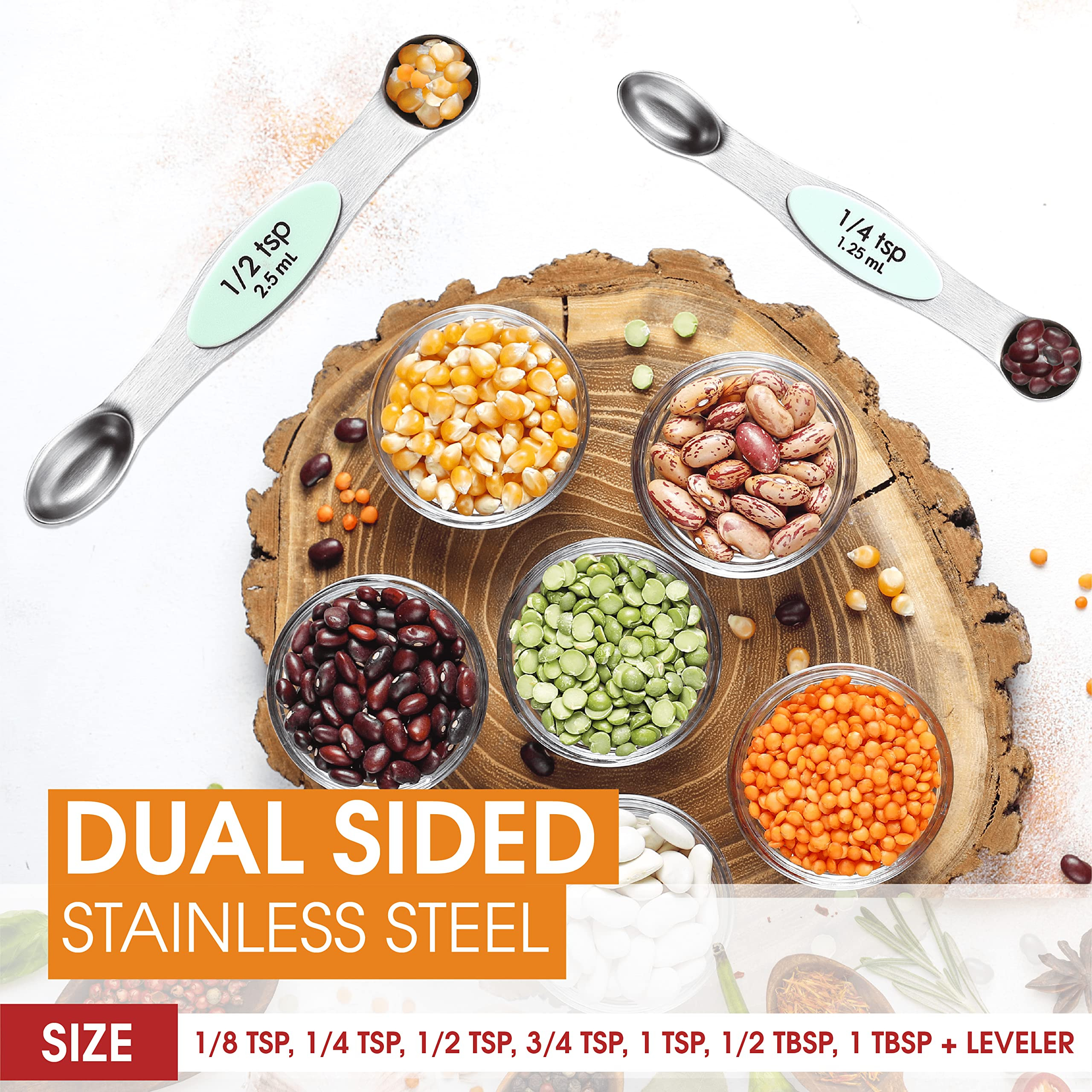 Spring Chef Stainless Steel Magnetic Measuring Spoons Set of 8 with Leveler, Nesting Metal Teaspo... | Amazon (US)