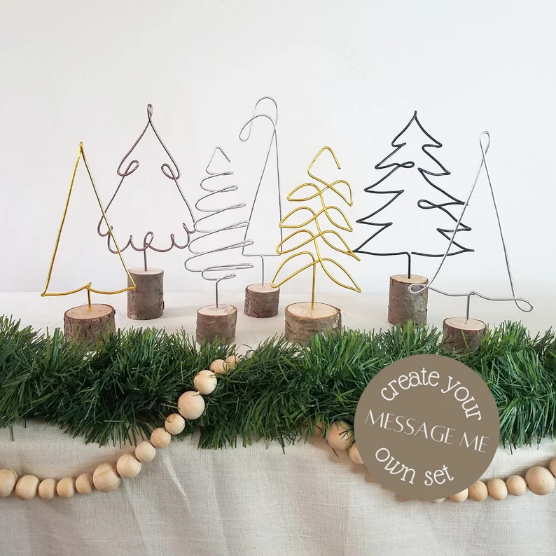 Christmas tree decor - Wire tree with wood base -  mantle decor, scandi decor, mini christmas tre... | Etsy (US)