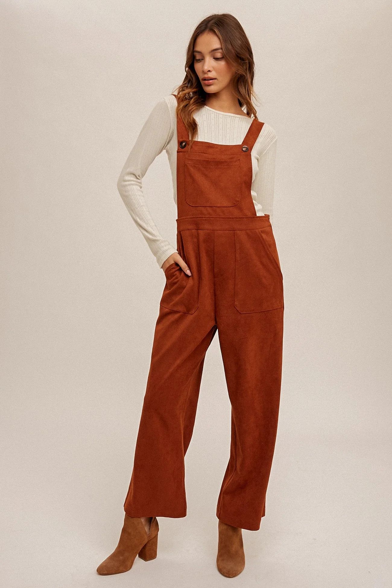 Rust Twill Suede Overall With Side Zipper | PinkBlush Maternity