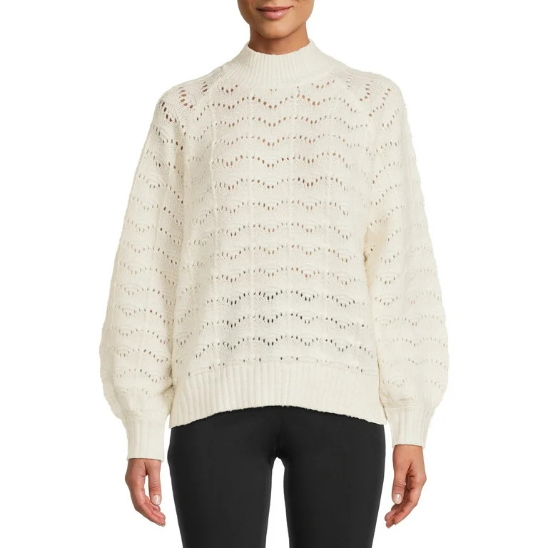 Time and Tru Women's Pointelle Lurex Crew Neck Sweater - Walmart.com | Walmart (US)