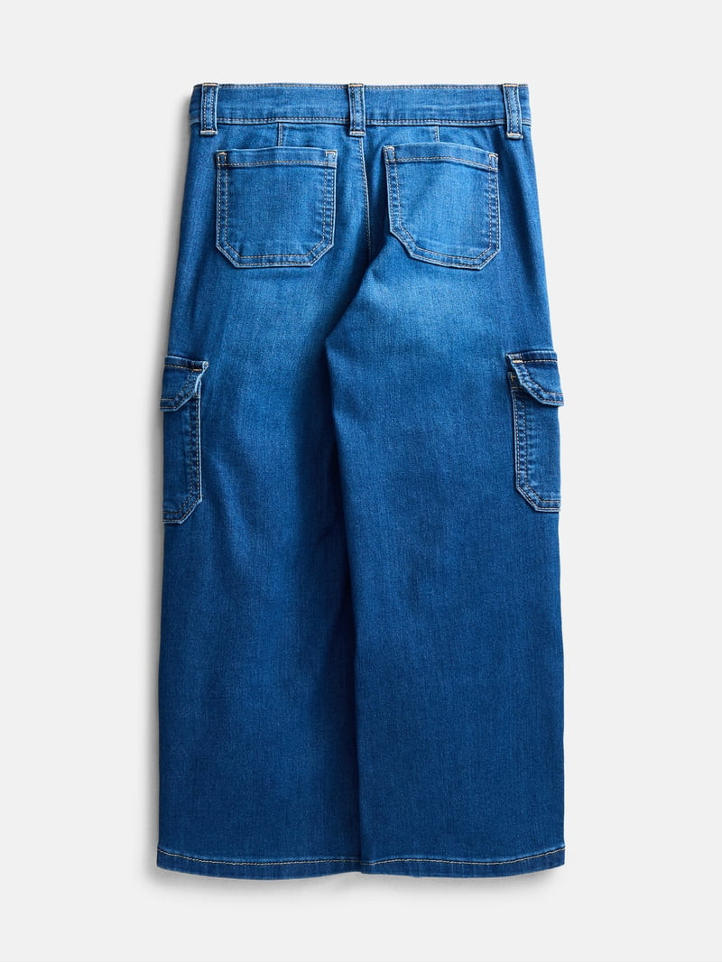 Wonder Nation Girls Wide Leg Cargo Jeans, Sizes 4-18 & Plus | Walmart (US)