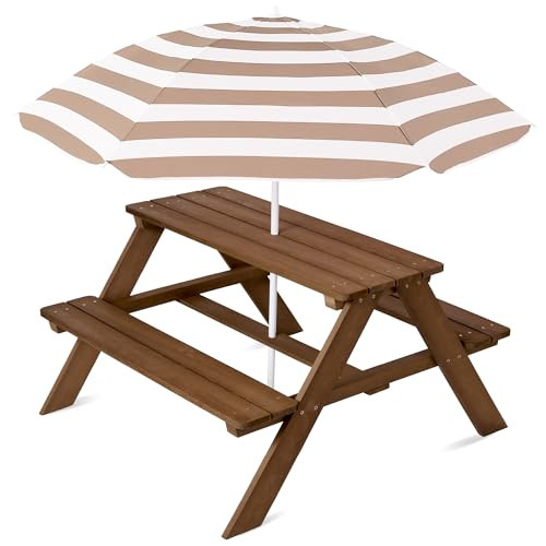 Best Choice Products Wooden Kids Picnic Table with Umbrella, Outdoor Activity Table Set with Buil... | Amazon (US)