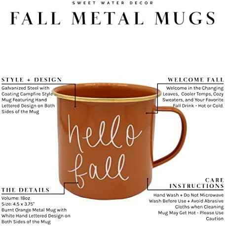 Sweet Water Decor Hello Fall Coffee Mugs | 18oz Galvanized Steel Campfire Style Coffee Cup | Burn... | Amazon (US)