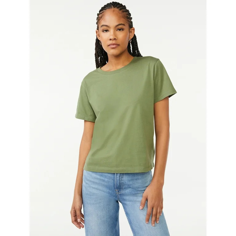 Free Assembly Women's Boxy Cropped Tee with Short Sleeves - Walmart.com | Walmart (US)