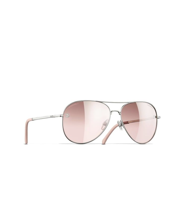 Pilot Sunglasses Silver & Light Pink Pilot Sunglasses | CHANEL | Chanel, Inc. (US)