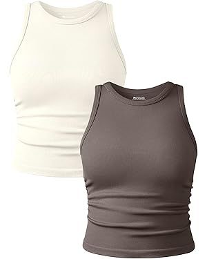 OQQ Women's 2 Piece Tank Tops Crew Neck Sleeveless Basic Stretch Casusal Yoga Crop Camis | Amazon (US)