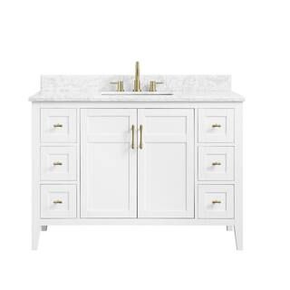 Home Decorators Collection Sturgess 49 in. W x 22 in. D Bath Vanity in White with Marble Vanity T... | The Home Depot