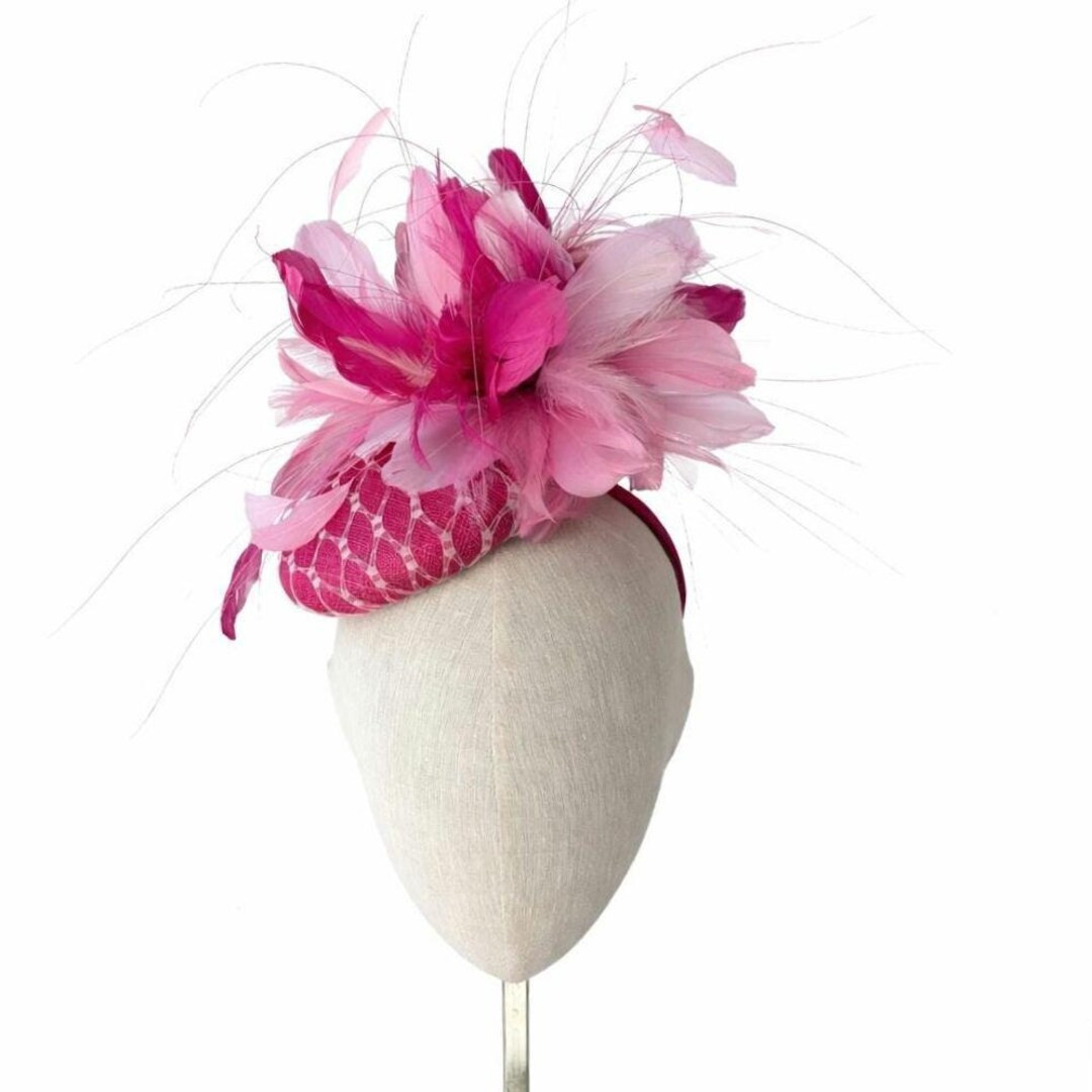 Raspberry Pink Derby Oaks Hat. Shades of Pink Feather Fascinator for Kentucky Derby Parties - Ets... | Etsy (US)