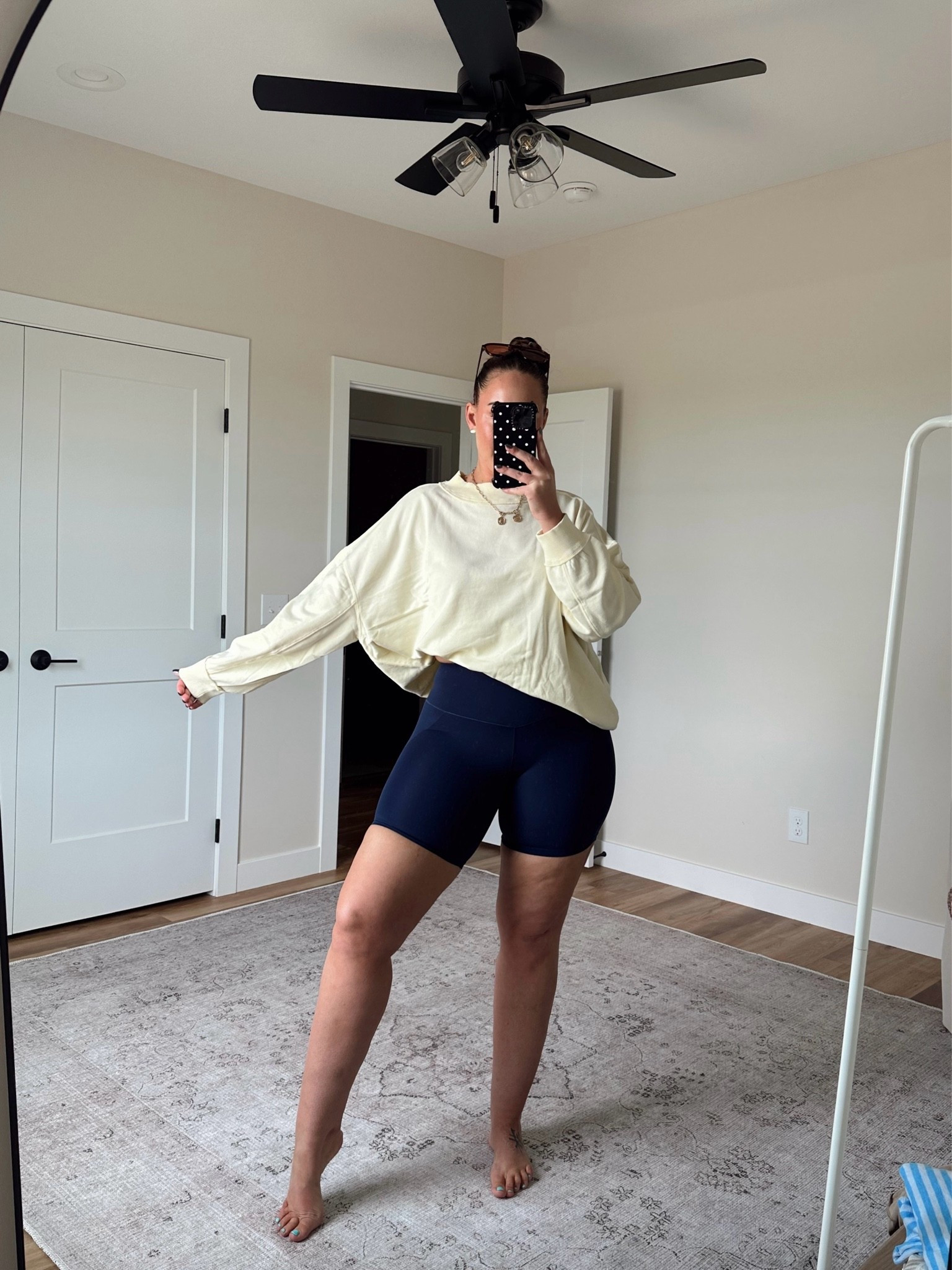 Aerie mock neck sweatshirt - large
Aerie biker shorts - large 

Use code STOCKNROLL to save $$

Aerie real, 
Tall girl fashion, size 14 summer to fall outfit, midsize fashion, midsize mom style, casual early fall outfit, fall transitional outfit inspiration, tall women clothing, everyday outfit ideas, mom outfit ideas for fall, early fall outfits 2026 women, midsize summer outfits, casual mom outfits, casual outfit ideas, cozy fall outfits,

#LTKSaleAlert #LTKTall #LTKMidsize