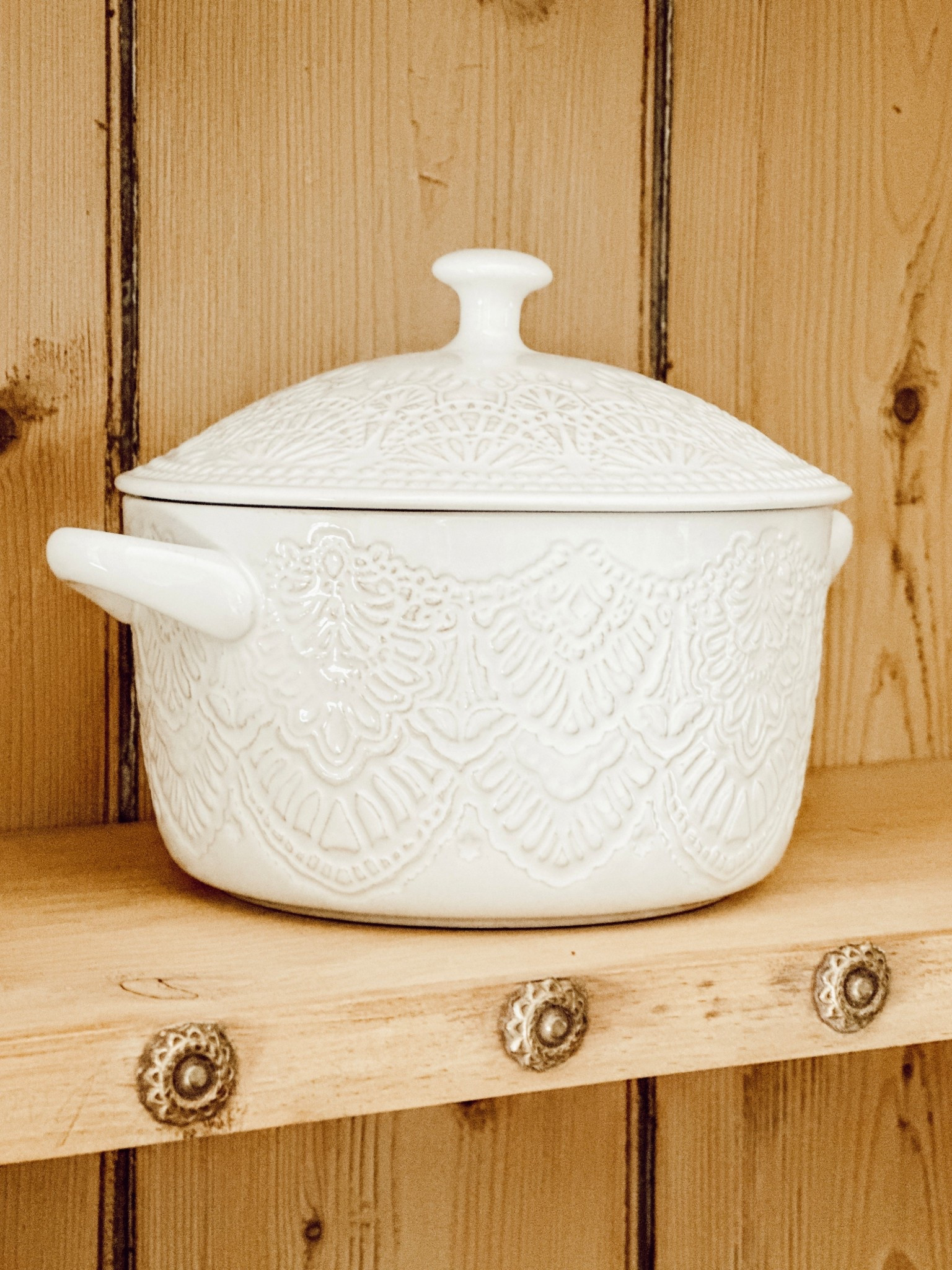 Vintage lace printed ceramic casserole dish with lid. 

#LTKHome #LTKFindsUnder50