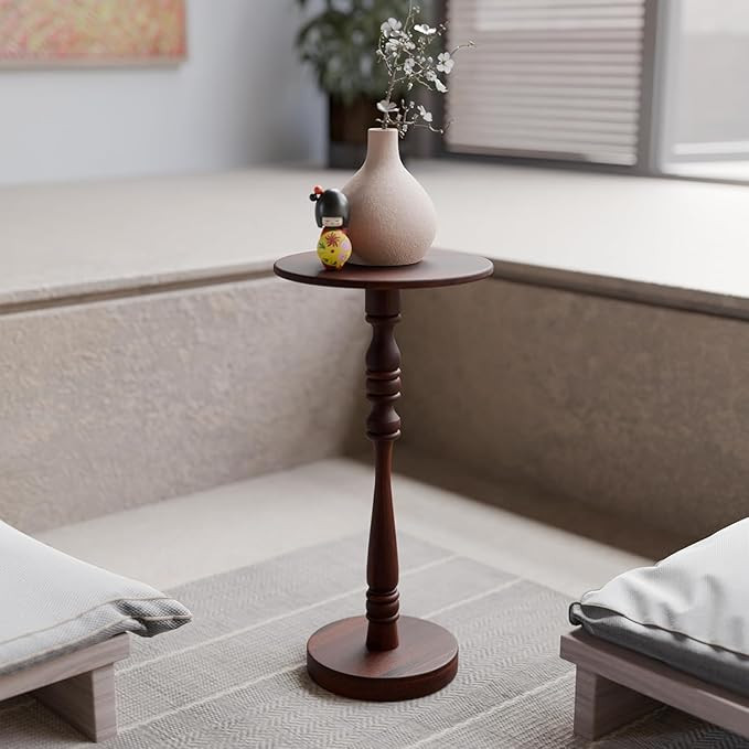 Relso Stambha Solid Wood Drink Table – 24" Tall Round Accent Side Table for Living Room or Bedr... | Amazon (US)