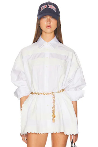 Helsa The Summer Overshirt With Vintage Swiss Embroidery in White | FWRD 