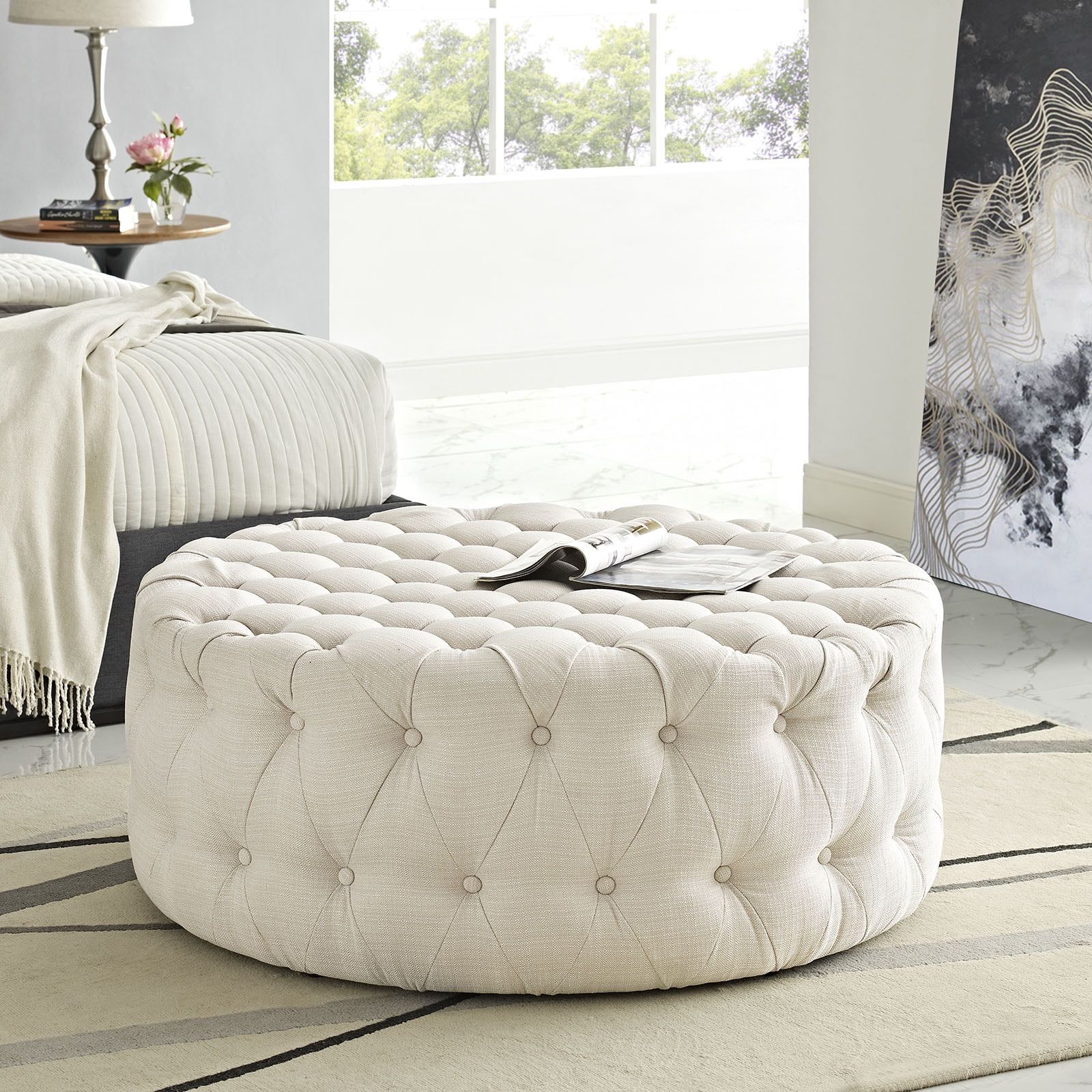 Modway Amour Upholstered Fabric Ottoman in Beige | Walmart (US)