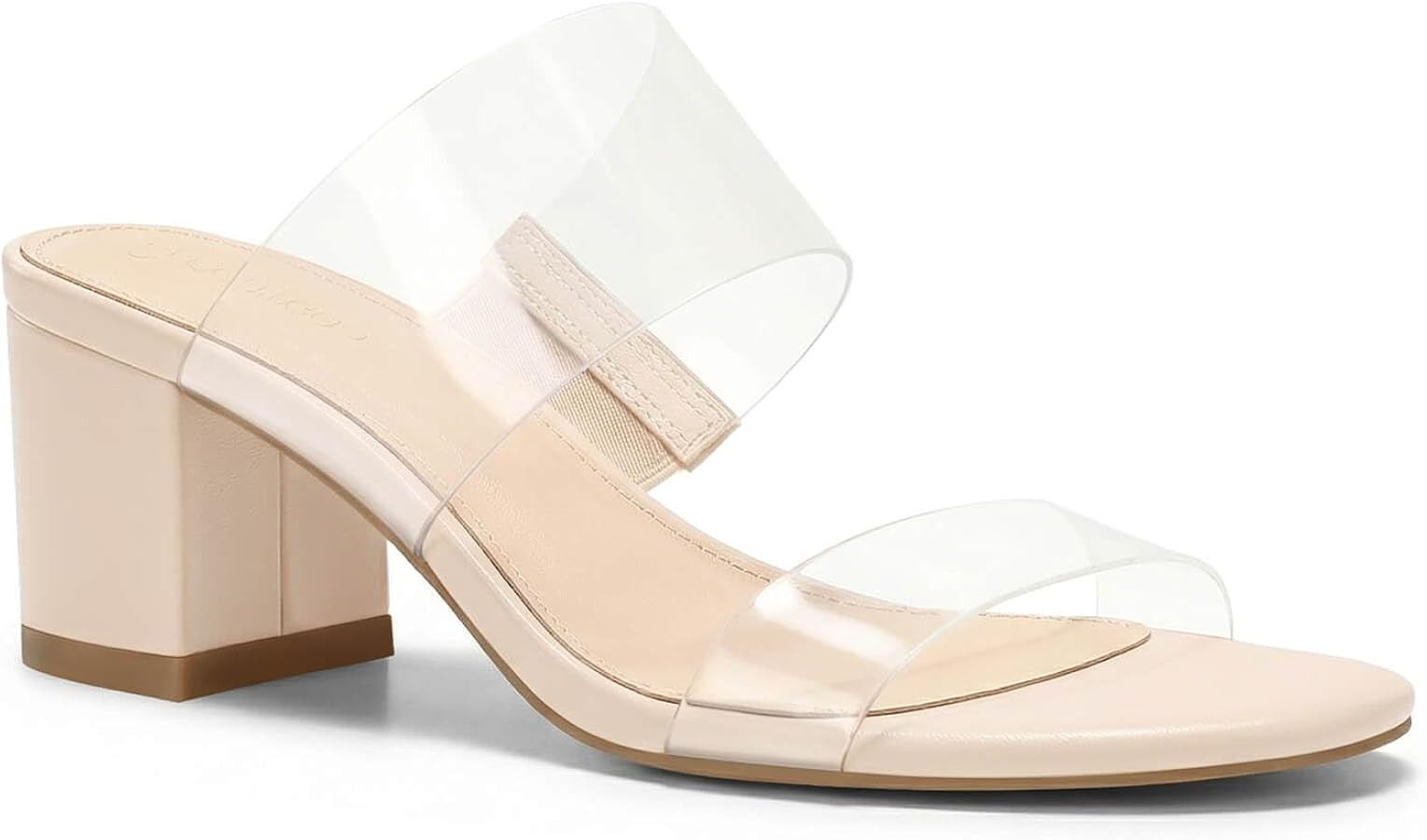 Coutgo Women's Clear Heeled Sandals Transparent Two Strap Chunky Block Heels Mules Open Toe Slip ... | Amazon (US)