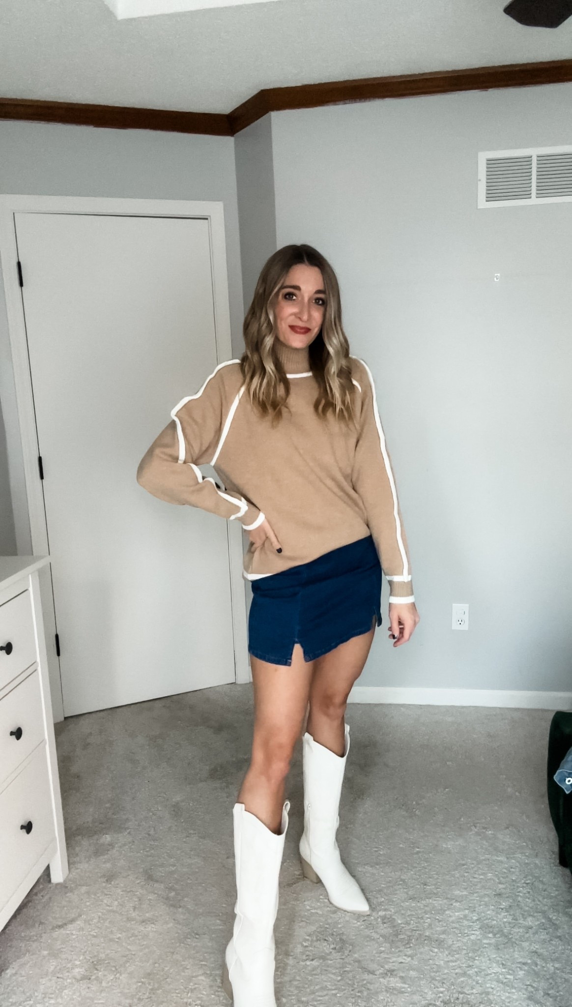 Spring transitional outfit! Skort and neutral sweater! 

#LTKStyleTip #LTKFindsUnder50 #LTKSeasonal