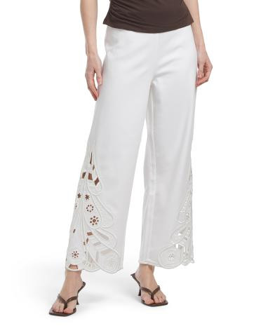 Embroidered Double Cotton Blend Straight Leg Pull On Pants | TJ Maxx