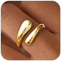 Non Tarnish Gold Chunky Rings for Women, Gold Statement Dome Rings Stacking Silver, Adjustable Me... | Amazon (US)