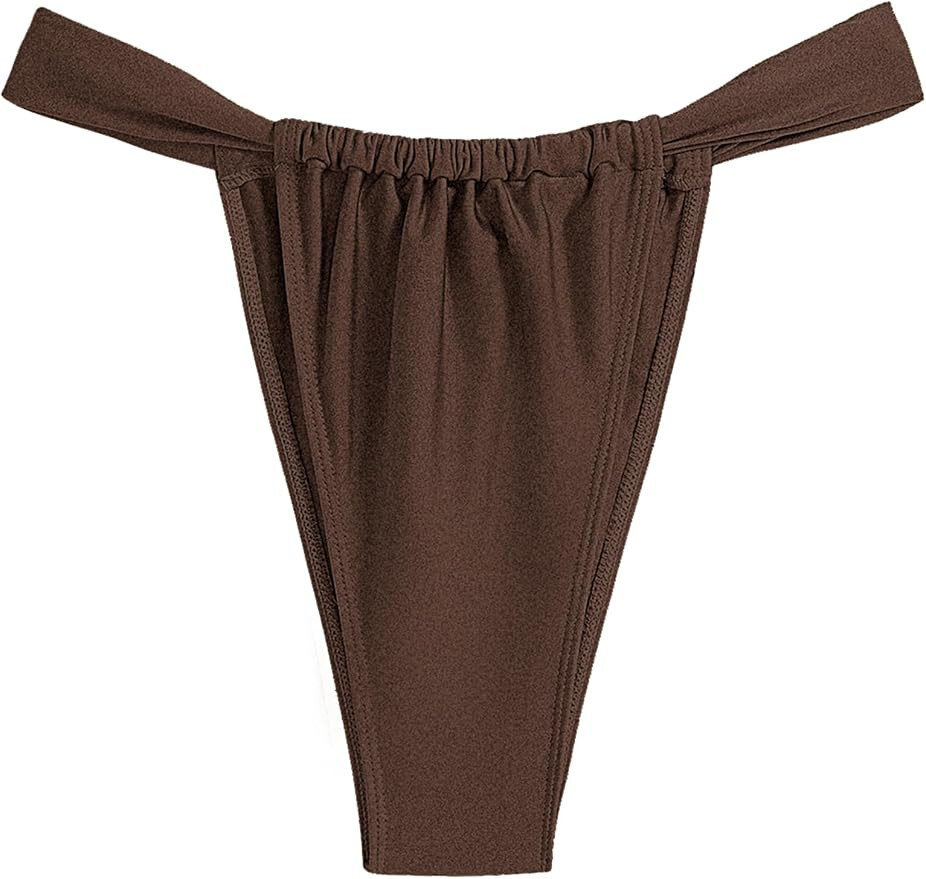 ZAFUL Women's Thong Bikini Bottom Low Waisted High Cut Cheeky Bathing Suit Bottoms with Adjustabl... | Amazon (US)