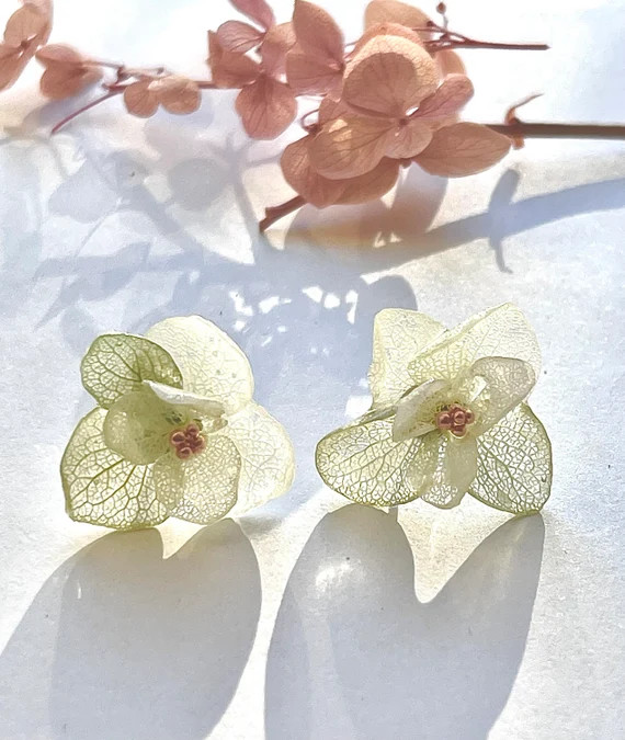 Green Hydrangeas Stud Earrings Sage Green Flower Stud | Etsy | Etsy (US)