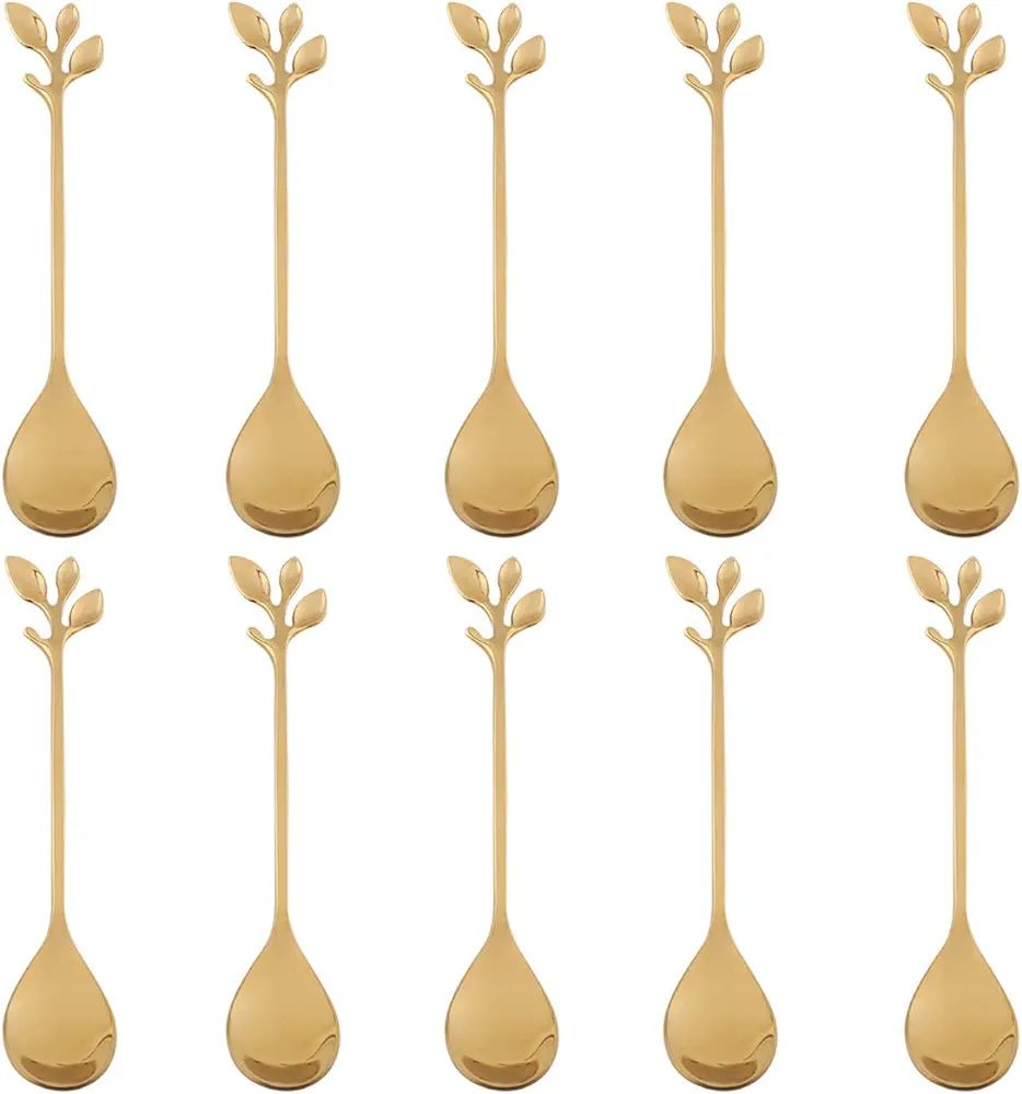 Stainless Steel Gold Leaf Coffee Spoon-AnSaw 10 Pcs Creative Tableware Dessert Spoons, Stirring, ... | Amazon (US)