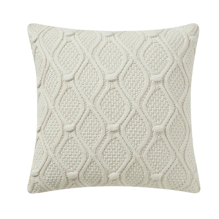 My Texas House Lucia 20" x 20" Coconut Milk Cable Knit Cotton Decorative Pillow Cover | Walmart (US)