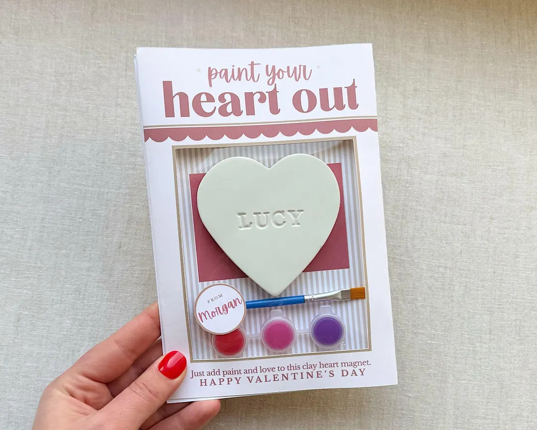 Personalized Clay Heart Valentine Magnet: Paintable Kids Valentine Gift | Etsy (US)