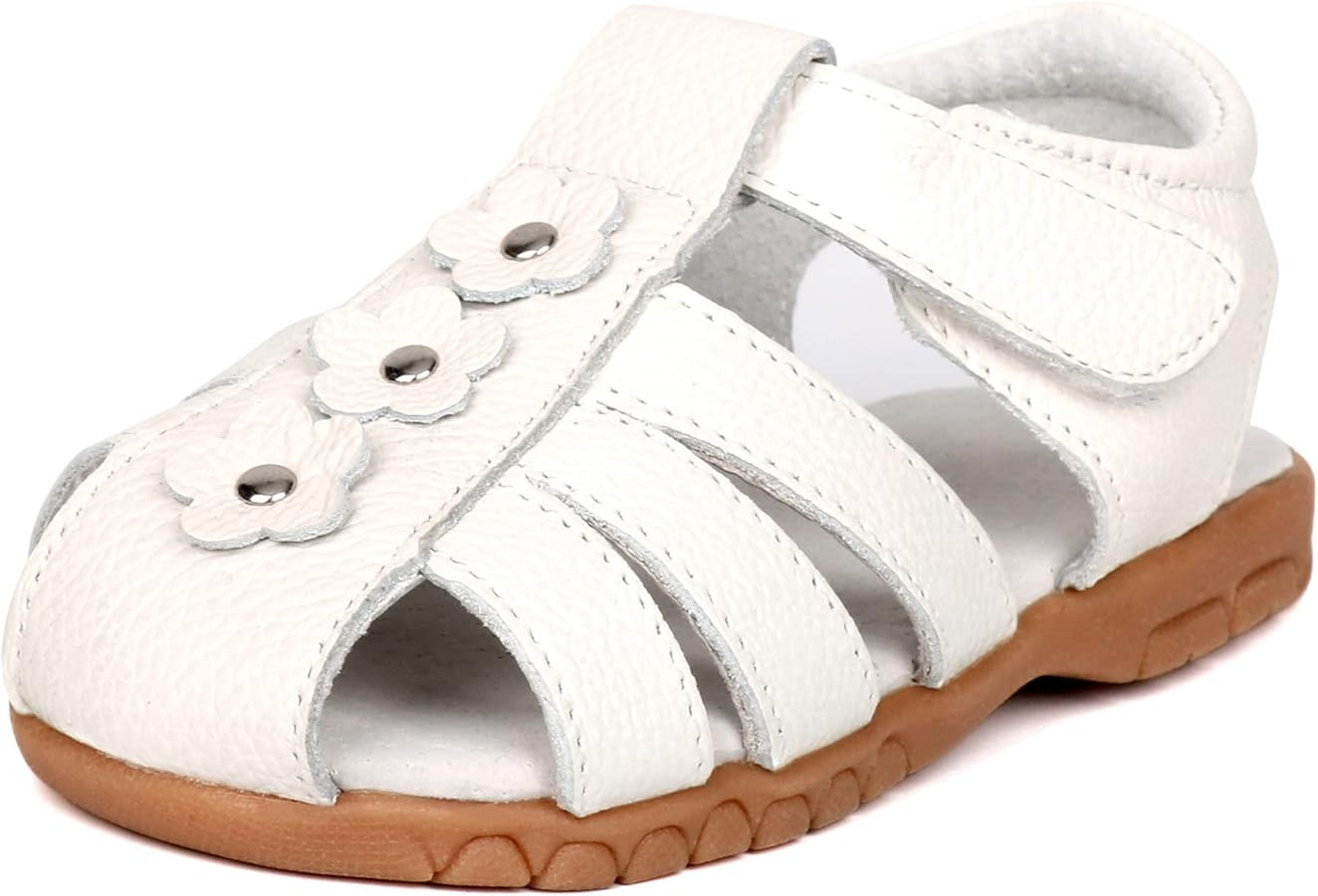 Girls Genuine Leather Soft Closed Toe Princess Flat Shoes Summer Sandals(Toddler/Little Kid) | Amazon (US)