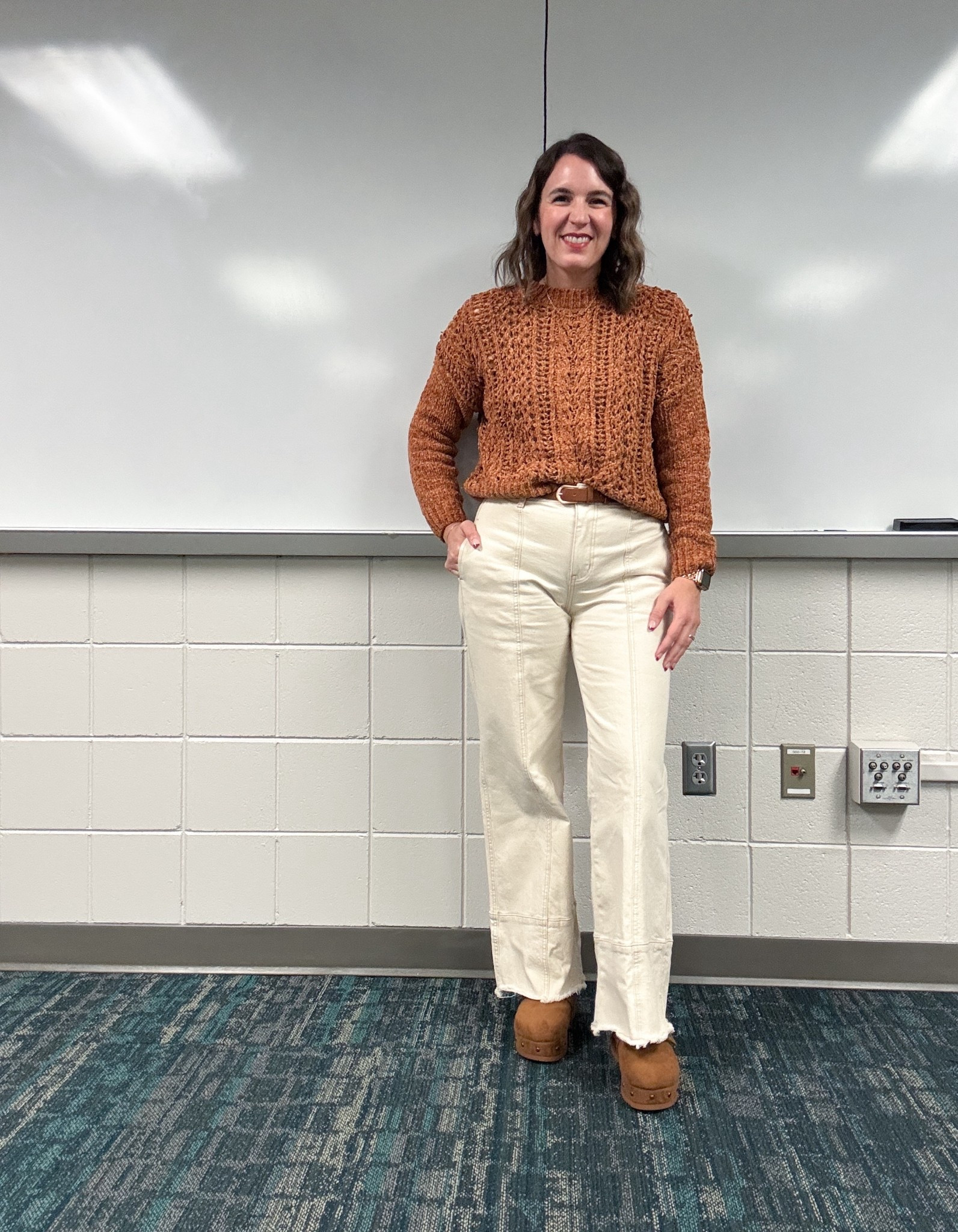 Fall teacher outfit gifted from Cato. This sweater is a loose knit nice for these transitional days. 

Sweater: small
Pants: size 8
Shoes: true to size 

#LTKSeasonal #LTKFallSale #LTKOver40