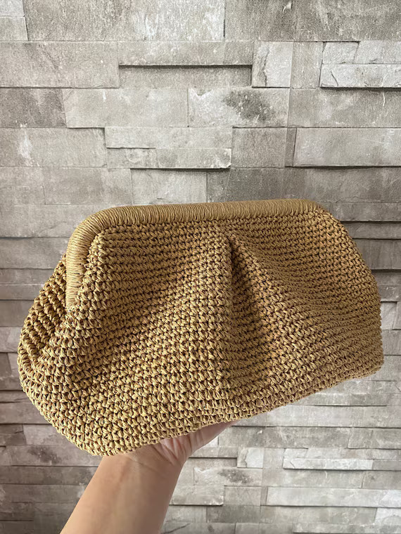Raffia Cloud Bag Womens Straw Summer Pouch Bag Wicker Beach | Etsy | Etsy (US)