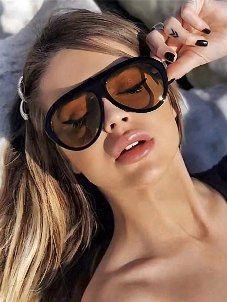 1pc Retro Oversized Round Inspi Red Chic Fashion Glasses, Fashion Classic, Suitable For Beach, Ca... | SHEIN