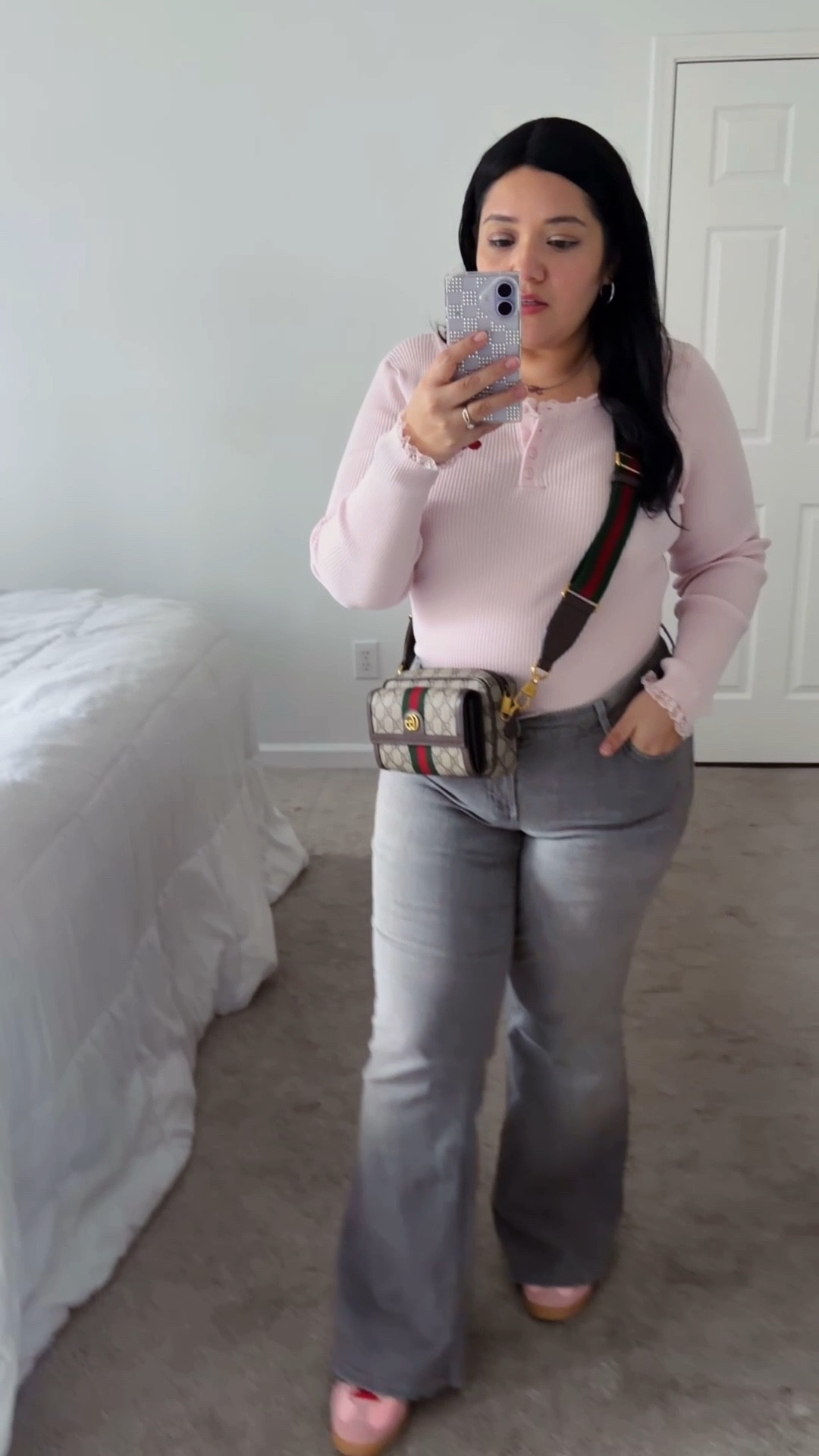 Wearing size L in the top and 12 jeans 

#LTKgrwm #LTKootd #LTKMidsize