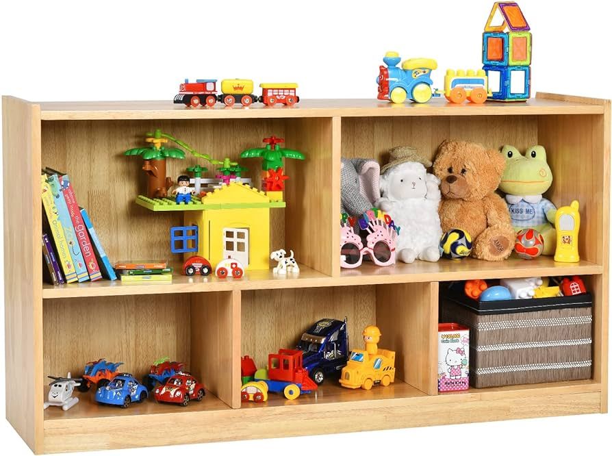 Costzon 2-Shelf Bookcase for Kids, Wooden Toy Storage Organizer for Books Toys, 5-Section Freesta... | Amazon (US)