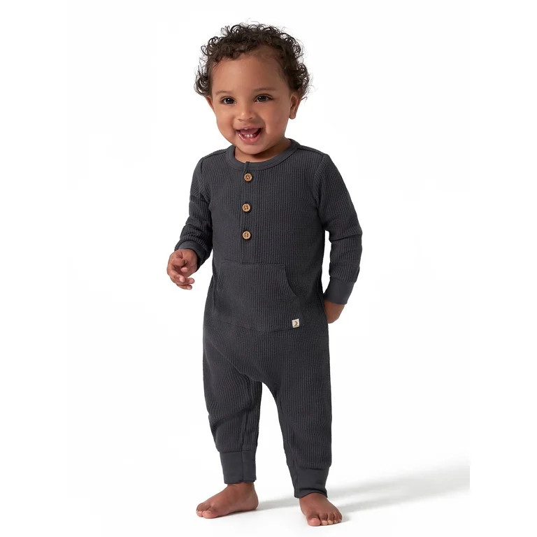 Modern Moments by Gerber Baby Boy Waffle Long Sleeve Romper, Sizes 0/3-24 Months - Walmart.com | Walmart (US)