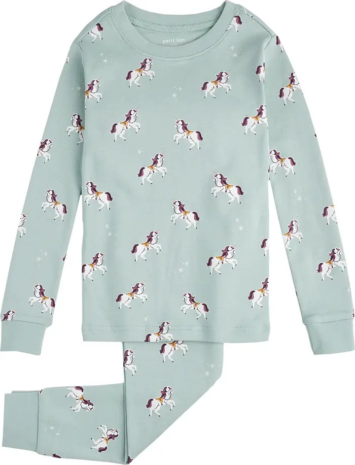 Petit Lem Kids' Unicorn Print Organic Cotton Fitted Two-Piece Pajamas | Nordstrom | Nordstrom
