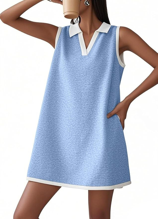 CHARTOU Women Causal Loose Fit Tennis Golf Mini Dress Summer Sleeveless Tunic Shirt Dress with Po... | Amazon (US)