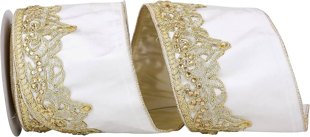 Reliant Ribbon 93722W-030-10D Bejewled Sequin Trim Plush Velvet Wired Edge Ribbon, 4 Inch X 5 Yar... | Amazon (US)