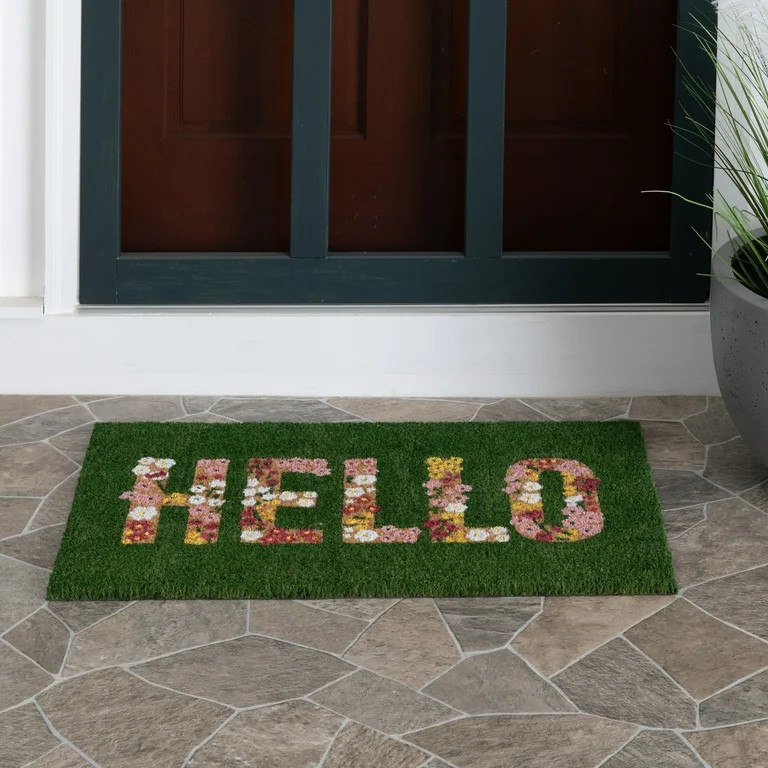 Mainstays Hello Flower Garden Outdoor Coir Doormat, 18"x30" | Walmart (US)