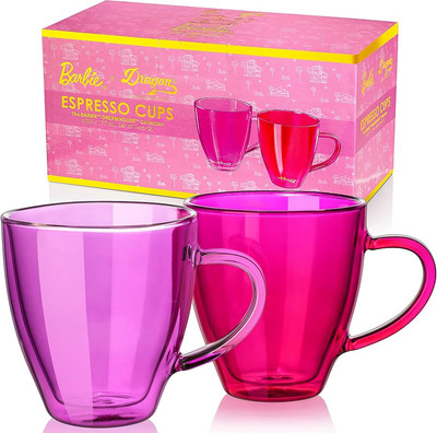 Dragon Glassware x Barbie Espresso Cups, Barbie Dreamhouse Collection, Pink and Magenta Glasses, ...