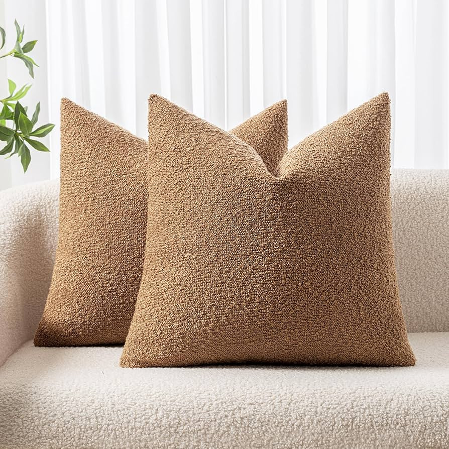 Woaboy Pack of 2 Boucle Throw Pillow Covers Textured Square Decorative Pillowcases Accent Solid C... | Amazon (US)