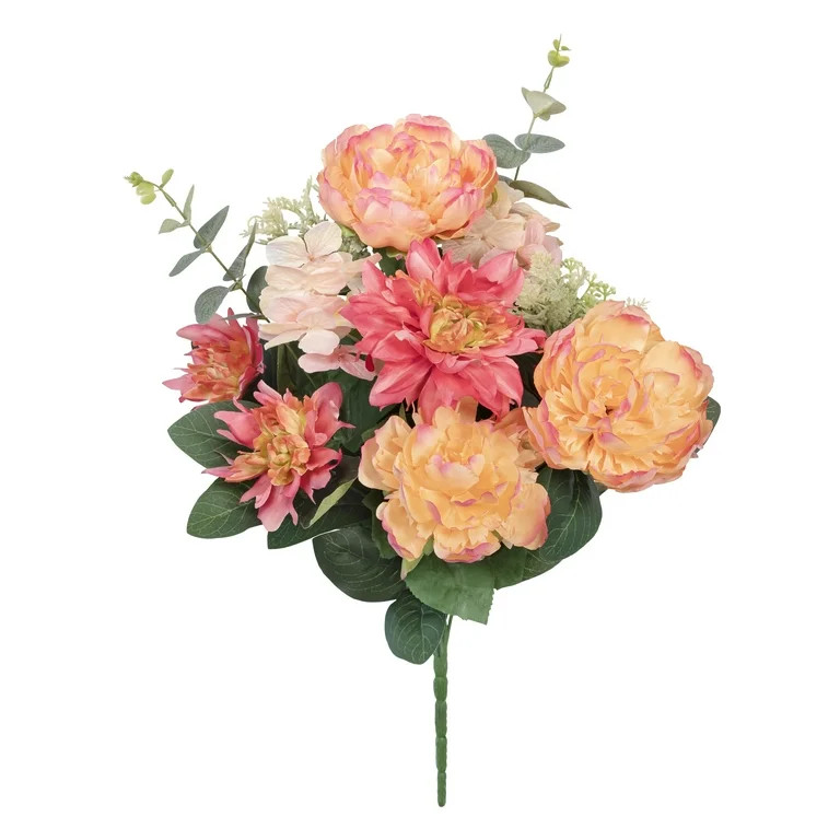 23-inch Artificial Silk Peach Peony & Dahlia Mixed Flower Bouquet, for Indoor Use, by Mainstays | Walmart (US)