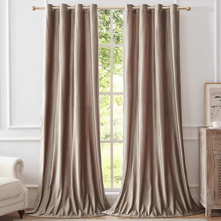 BULBUL Velvet Curtains 96 inch Length- Living Room Taupe Blackout Window Drapes Curtains Thermal ... | Amazon (US)