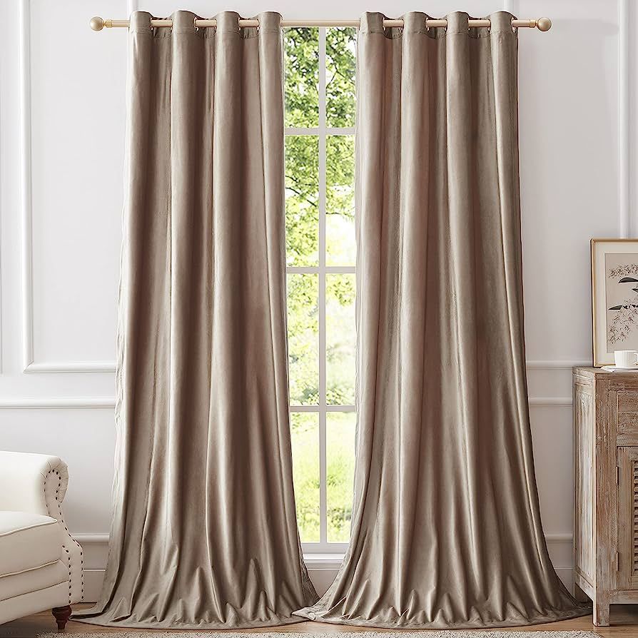 BULBUL Velvet Curtains 96 inch Length- Living Room Taupe Blackout Window Drapes Curtains Thermal ... | Amazon (US)