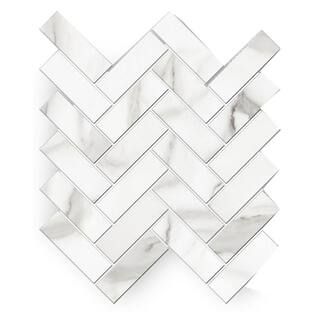 Florida Tile Home Collection Avante Bianco 12 in. x 15 in. x 9 mm Porcelain Herringbone Mosaic Ti... | The Home Depot